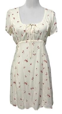 Black Swan Floral Mini Dress Cream Square Neck Coquette Short Sleeve Sz M